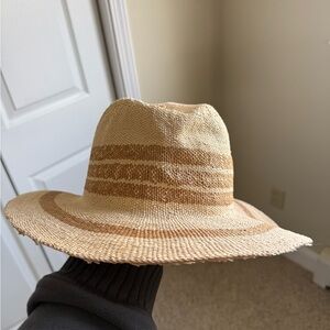 Woven Straw Fedora Hat in Natural Two-Tone